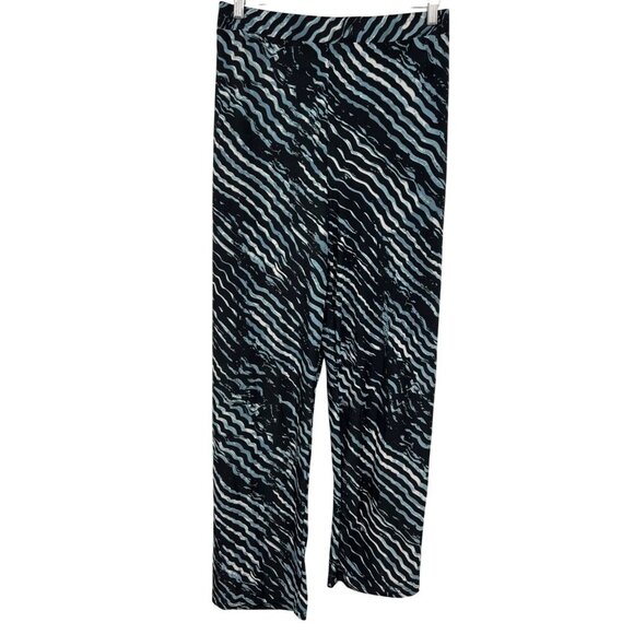 Unique Spectrum Womens Black Blue Wavy Pattern Elastic Waist Pants 2X New - Picture 1 of 7